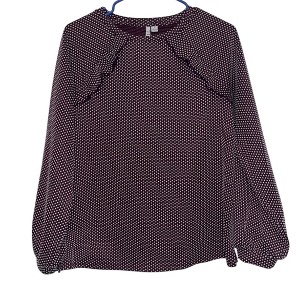 Elle Women’s S Ruffle Sweatshirt Plum Polka Dot Pullover Top Casual EUC - Picture 1 of 9